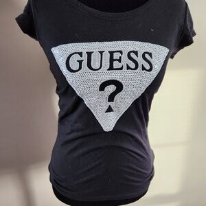 GUESS Black Sequin Logo Women's Top